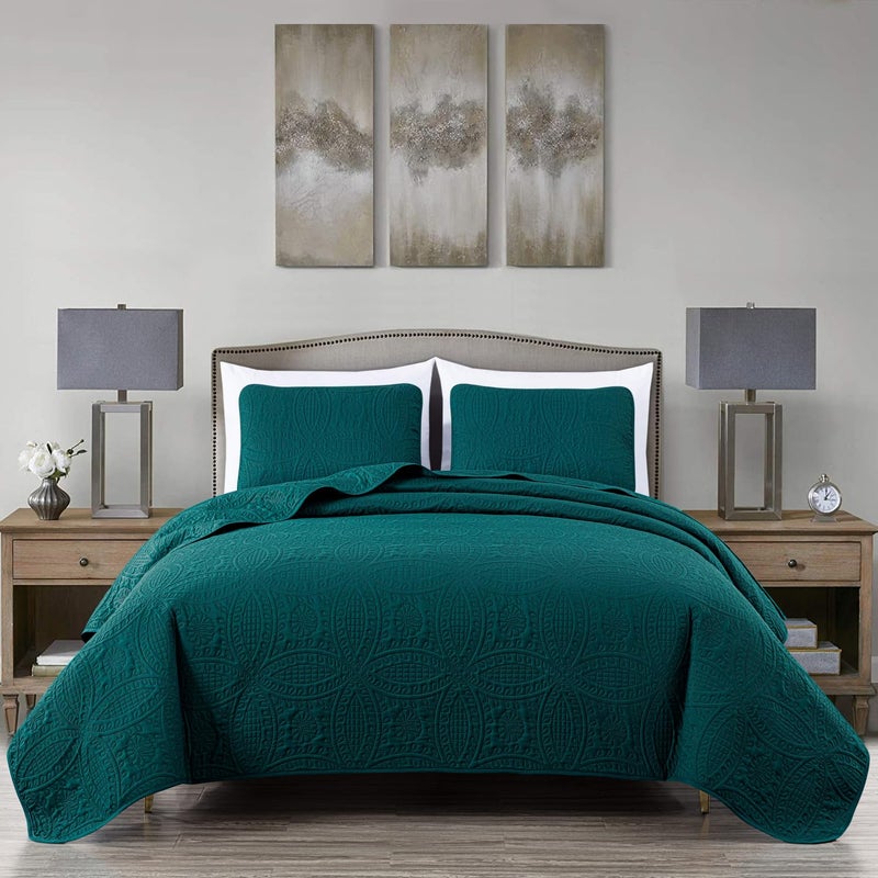 Chezmoi Collection Austin 3-Piece Oversized Bedspread Coverlet Set (King, Teal) - Image 2